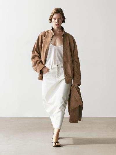 Massimo Dutti Джинсовая юбка миди силуэта бочонок