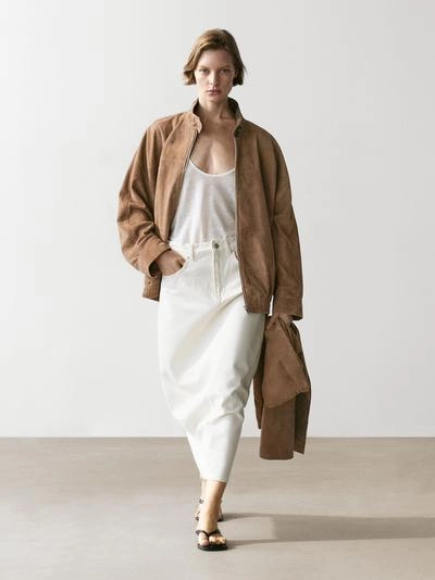 Massimo Dutti Джинсовая юбка миди силуэта бочонок