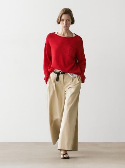 Massimo Dutti Свитер из хлопка и льна с деталями карманов купить с доставкой.