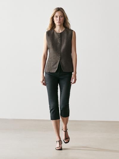 Massimo Dutti Жилет-жакет с перекрестным запахом из льна и деталями завязки