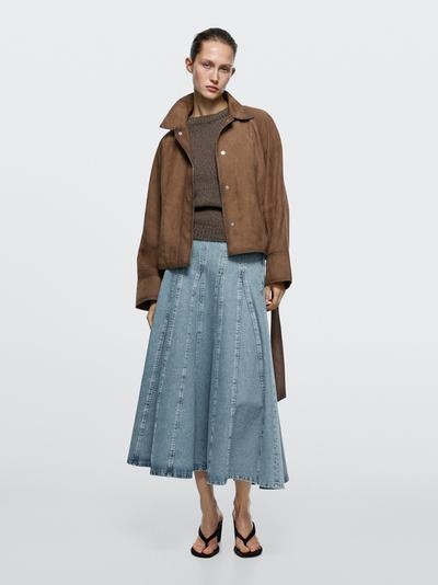 Massimo Dutti Джинсовая юбка миди GODET купить с доставкой.