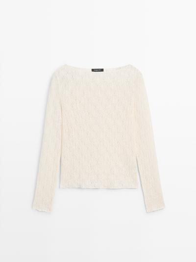 Massimo Dutti Футболка с лодочным вырезом и деталями из кружева