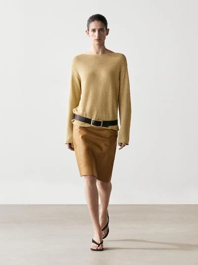 Вязаный свитер с кружевными вырезами из хлопкового смесового материала- Заказать в России