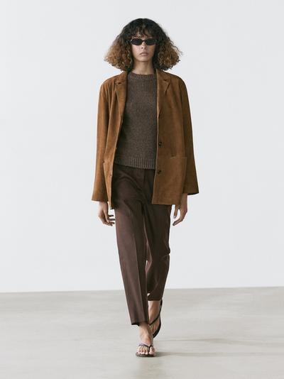 Massimo Dutti Замшевый кожаный блейзер с лацканами купить с доставкой.