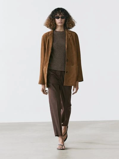 Замшевый кожаный блейзер с лацканами- Заказать в России