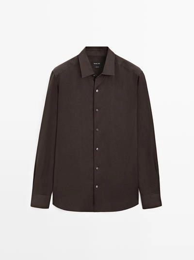 Рубашка из льна с регулярной посадкой- Заказать в России