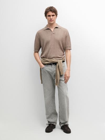 Massimo Dutti Поло с коротким рукавом из трикотажа с деталями плетения