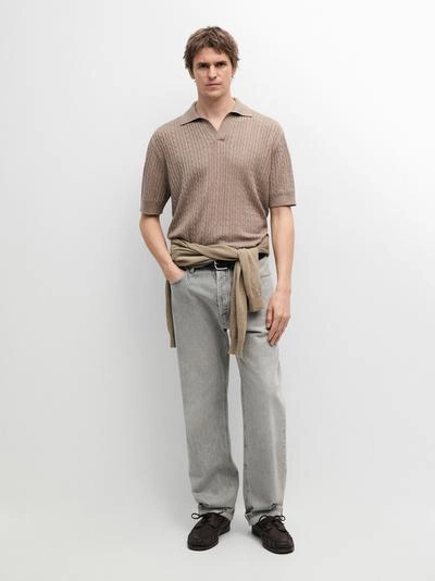 Поло с коротким рукавом из трикотажа с деталями плетения- Заказать в России