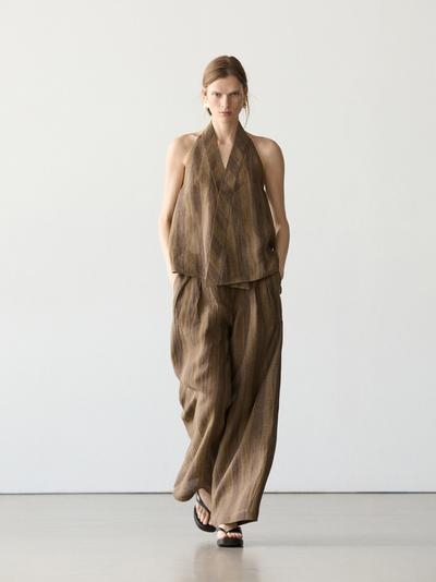 Massimo Dutti Широкие льняные брюки в полоску