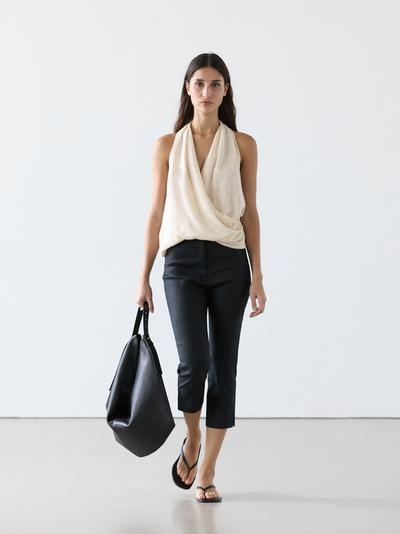 Massimo Dutti Топ с драпировкой из льна купить с доставкой.