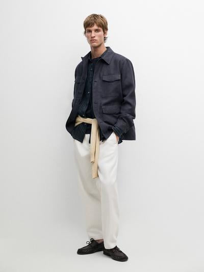 Massimo Dutti Легкая льняная куртка с карманами купить с доставкой.