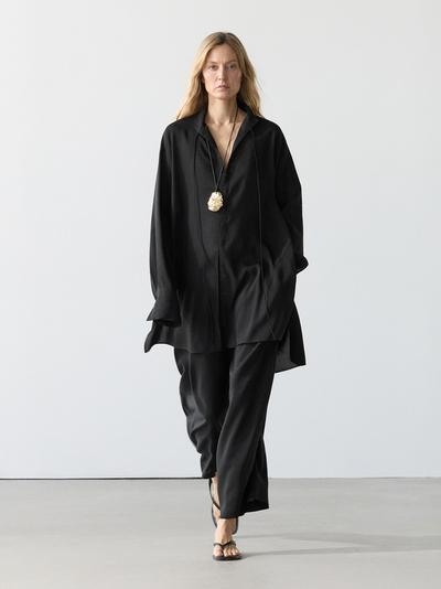 Massimo Dutti Рубашка из льняной смеси с отстегивающимся воротником