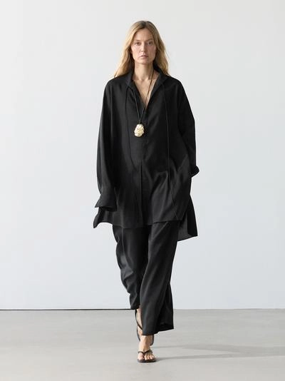 Рубашка из льняной смеси с отстегивающимся воротником- Заказать в России