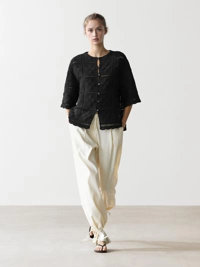 Кардиган с кружевной вязкой и вышивкой- Заказать в России