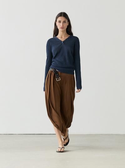 Massimo Dutti Льняной вязаный свитер с пуговицами