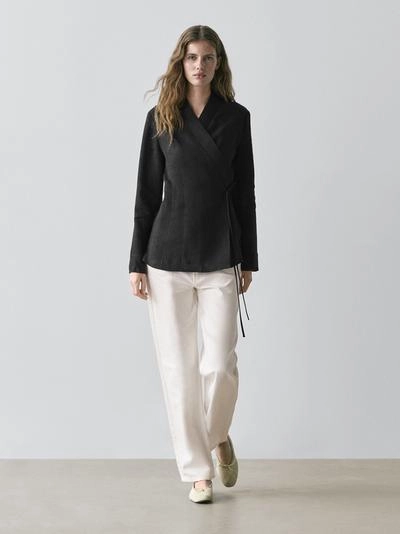 Облегающий халат из льняно-хлопкового смеси- Заказать в России