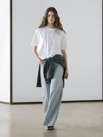 Massimo Dutti Футболка с короткими рукавами в стиле баллон из хлопка