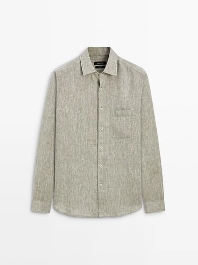 Рубашка из льна с карманом- Заказать в России