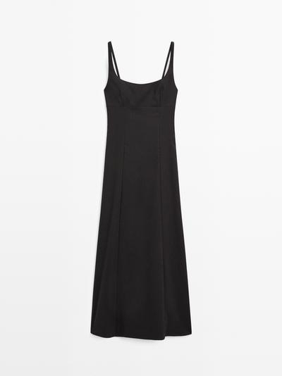 Massimo Dutti Платье-миди на бретелях из льна купить с доставкой.
