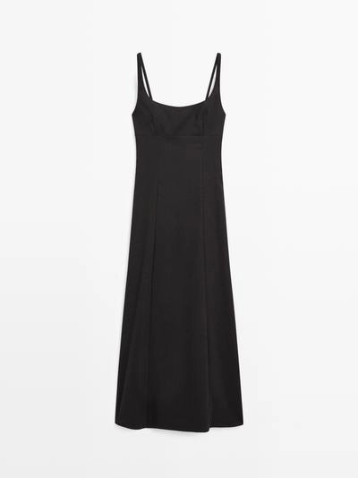 Платье-миди на бретелях из льна- Заказать в России