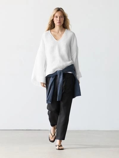 Блузка из 100% льна с плавным падением- Заказать в России