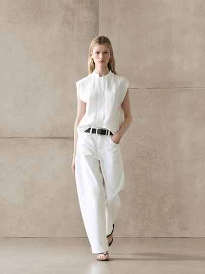 Рубашка из 100% льна с пуговицами- Заказать в России