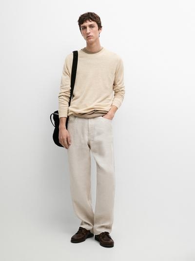 Massimo Dutti Свитер из льна с круглым вырезом