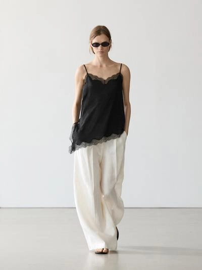 Асимметричный топ бельевого льна с леночной тканью- Заказать в России