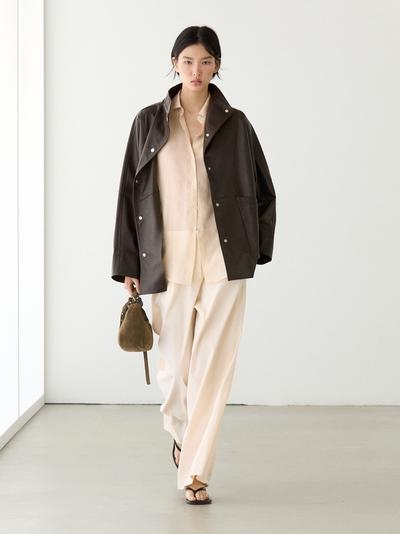 Massimo Dutti Плащ из овечьей кожи с отделкой наппа и карманами