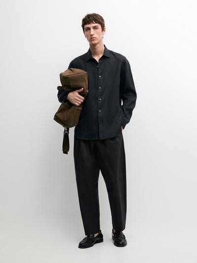 Massimo Dutti Рубашка из льна свободного кроя с длинным рукавом