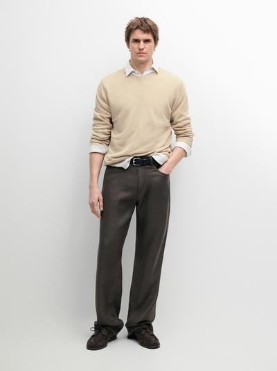 Massimo Dutti Льняные джинсовые брюки полуприталенного кроя купить с доставкой.