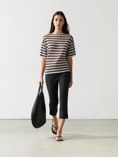 Massimo Dutti Футболка с лодочным вырезом из полосатого льна купить с доставкой.