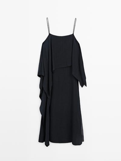 Massimo Dutti Платье миди с асимметричным оборкой купить с доставкой.