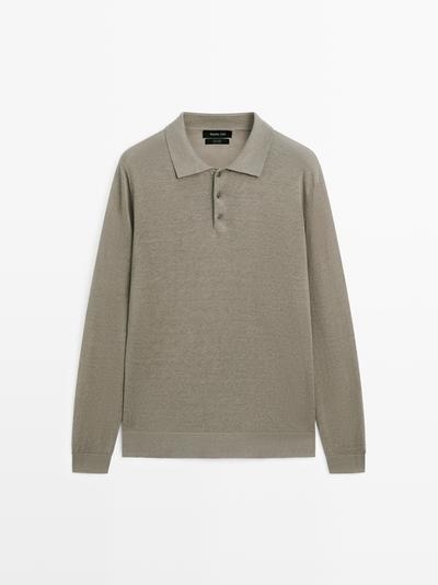Massimo Dutti Трикотажный свитер с воротником поло из льна