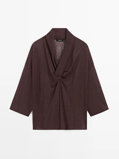 Рубашка из льняной смеси с воротником-хомутом- Заказать в России