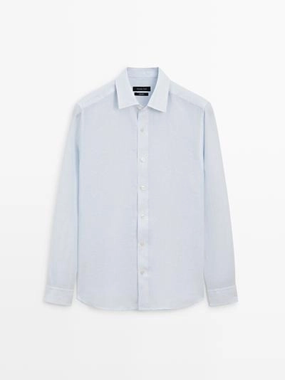 Рубашка из льна в полоску с приталенной посадкой- Заказать в России