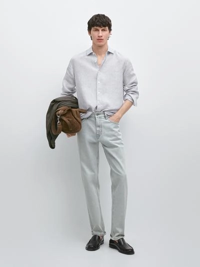 Рубашка из льна в полоску с узким кроем- Заказать в России