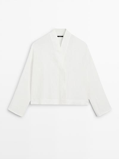 Massimo Dutti Блузка из льна с драпированным вырезом купить с доставкой.