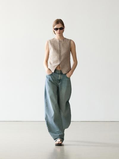 Massimo Dutti Жилет из льняной меланжевой ткани с пуговицами купить с доставкой.