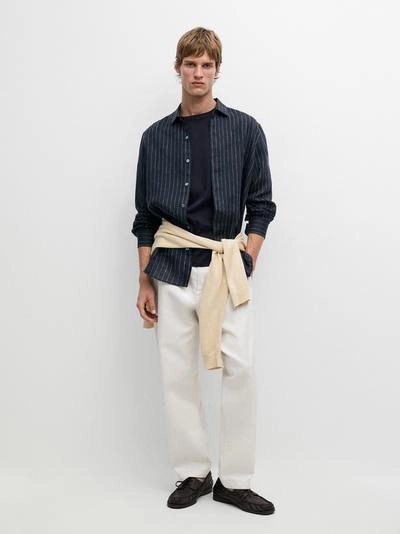 Рубашка из льна в полоску с регулярной посадкой- Заказать в России