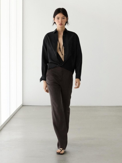 Massimo Dutti Брюки из 100% льна с расклешенными штанинами