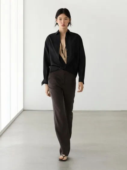 Брюки из 100% льна с расклешенными штанинами- Заказать в России