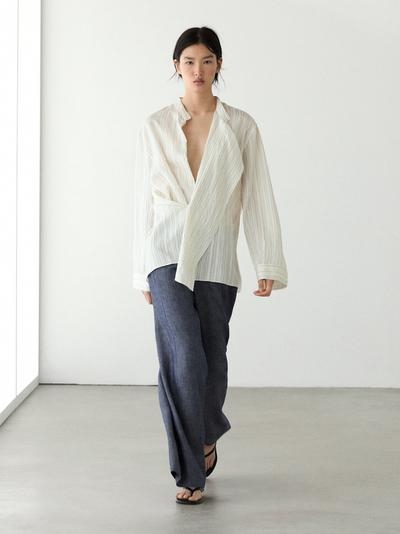 Massimo Dutti Брюки-палаццо из льна с высокой талией купить с доставкой.