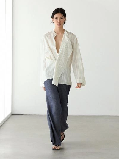 Брюки-палаццо из льна с высокой талией- Заказать в России