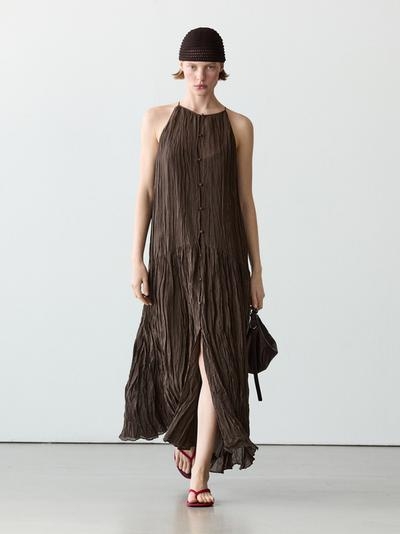 Massimo Dutti Платье миди с плиссированной отделкой и пуговицами