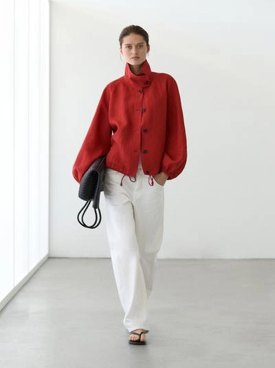 Льняная объемная бомбер-куртка- Заказать в России