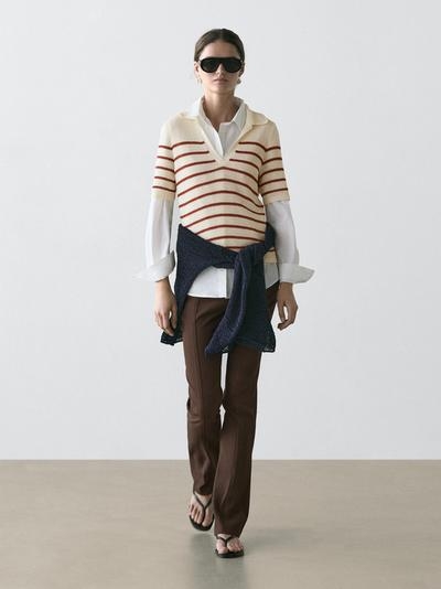 Massimo Dutti Поло из вязаного хлопкового микса в полоску купить с доставкой.