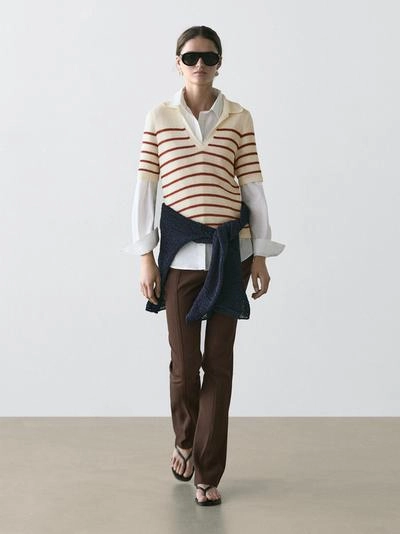 Поло из вязаного хлопкового микса в полоску- Заказать в России