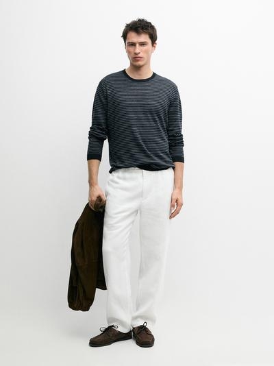 Massimo Dutti Льняной свитер с полосатыми деталями купить с доставкой.