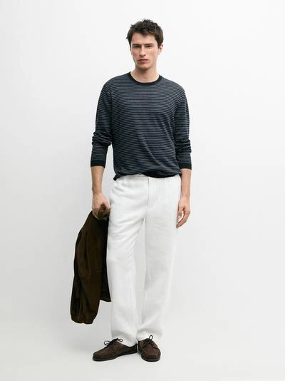 Льняной свитер с полосатыми деталями